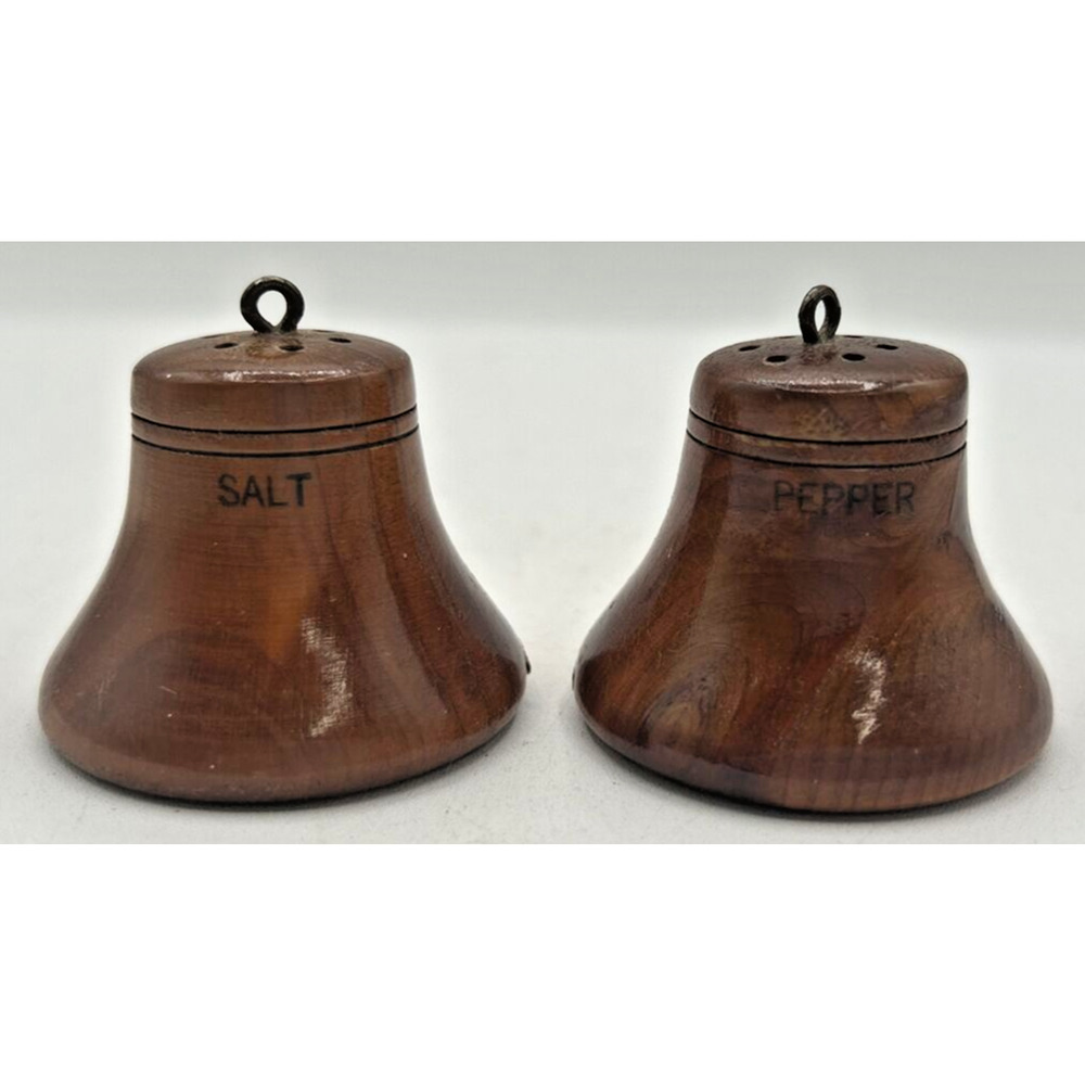 Vintage Retro Salt and Pepper Shakers Wooden Bell Shape U260/54